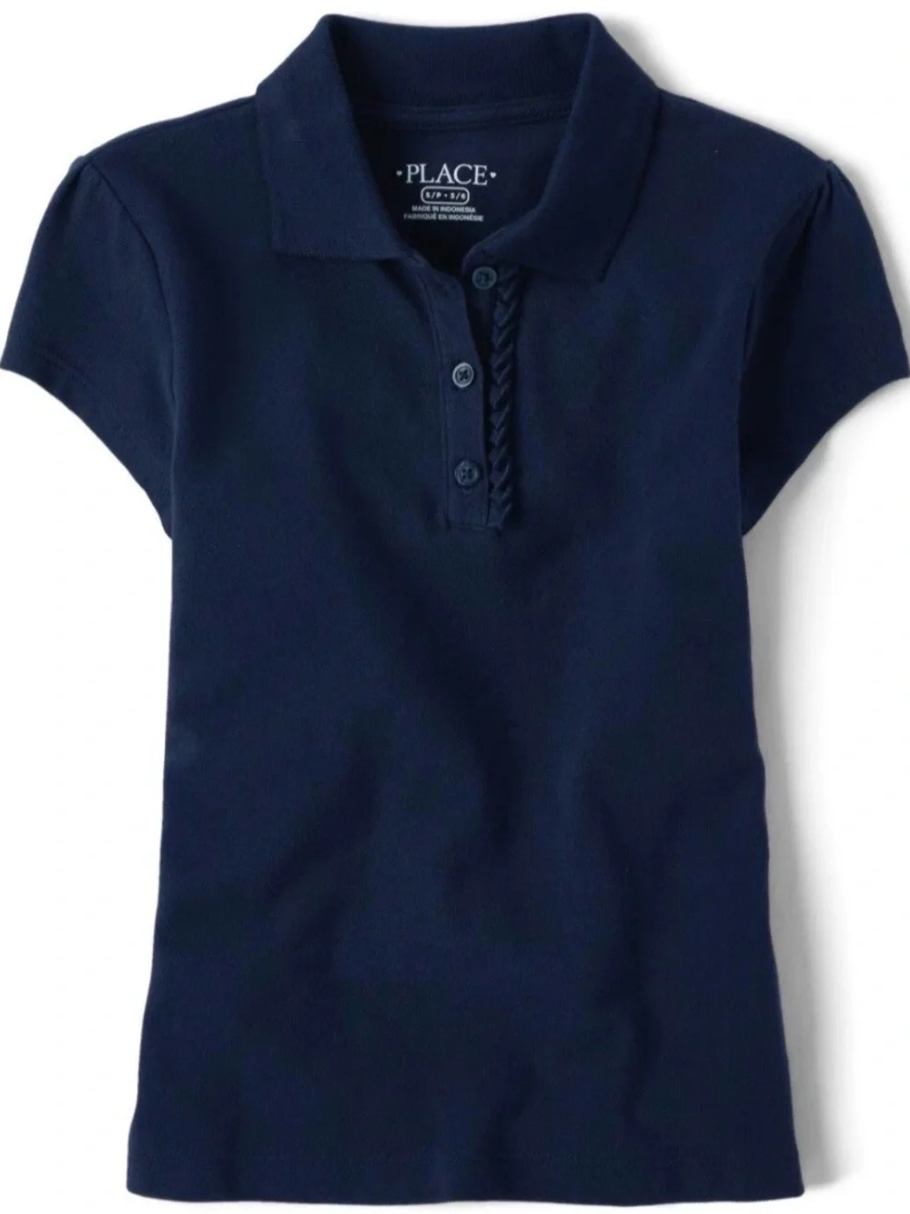 Children’s Place Polo Shirt Girls Size 14 XL Tidal Navy Blue Ruffle Uniform New
